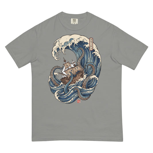 Kraken and the Galleon | Pirate Woodblock Shirt | Vintage Wave Tee