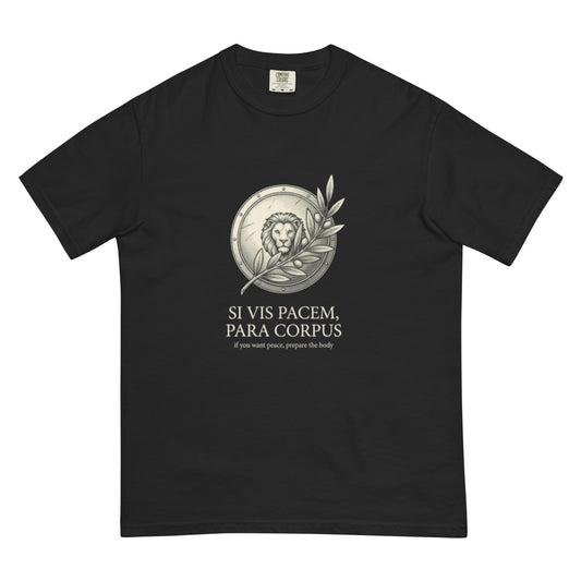 Si Vis Pacem, Para Corpus design on a tee, flat lay