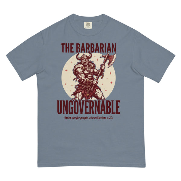 Barbarian - Ungovernable design on a tee, flat lay