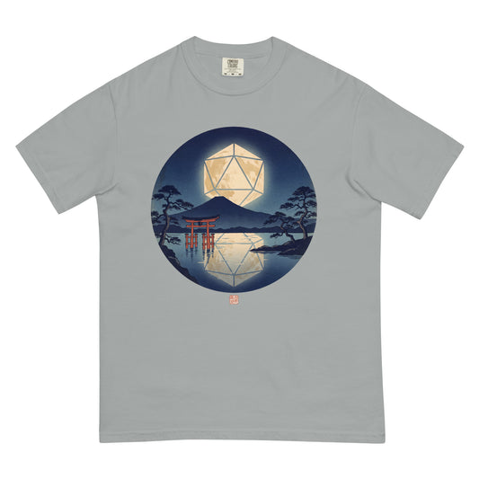 d20 Moon Rising | TTRPG Woodblock Night Shirt | Vintage Tee