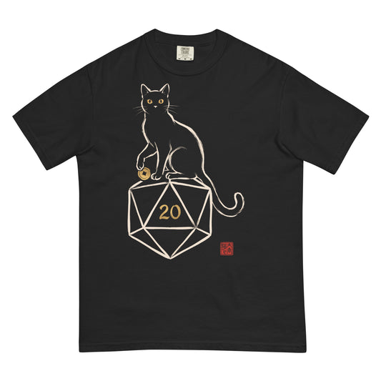 The Familiar | Cat and d20 Sumi-e Ink Shirt | TTRPG Tee
