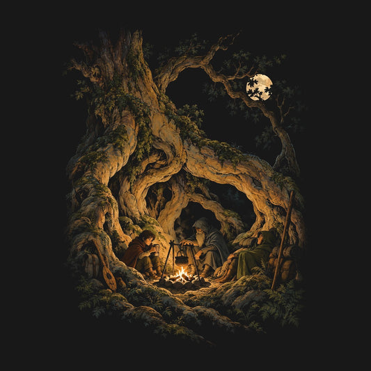 Fire Under the Great Tree | Retro Fantasy design artwork