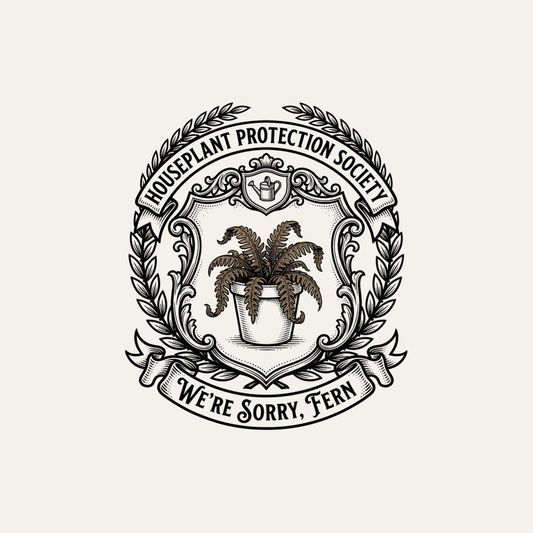Houseplant Protection Society: We're Sorry, Fern | Crest Tee design artwork