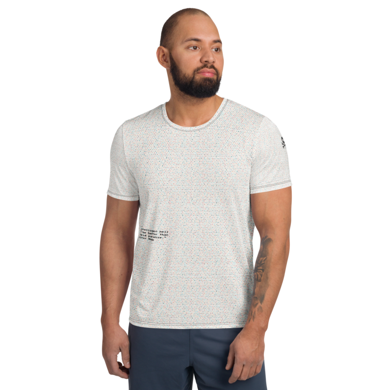 Intelligent Hell all-over-print tee, Victor Hugo quote on speckled pattern