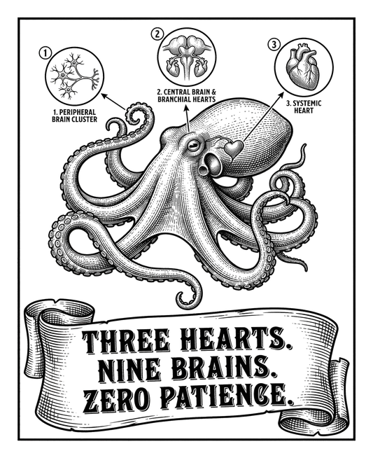 Octopus: Three Hearts, Nine Brains | Kiss-Cut Sticker