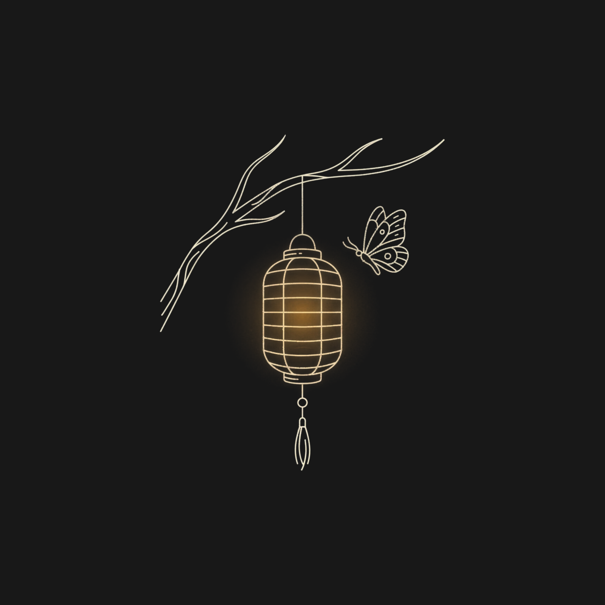 Lantern and Moth | Japanese Minimalist Tee design artwork