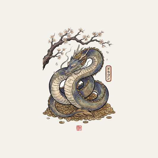 Sleeping Dragon Hoard | Fantasy Woodblock Shirt | Vintage Tee design artwork