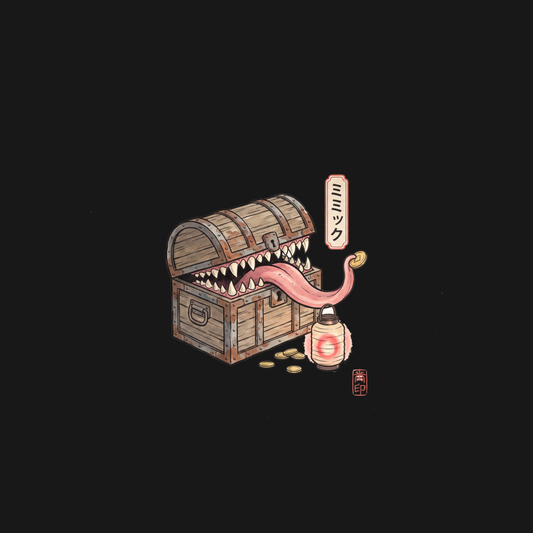 The Mimic | TTRPG Monster Woodblock Shirt | Vintage Tee design artwork