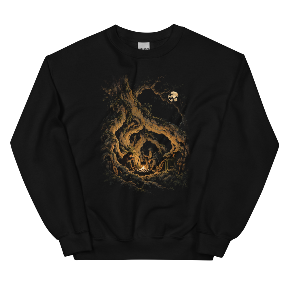 Fire Under the Great Tree | Retro Fantasy - Crewneck Black