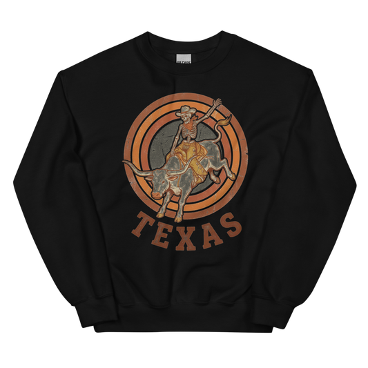 Texas Longhorn Sunset | Retro Western Tee - Crewneck Black