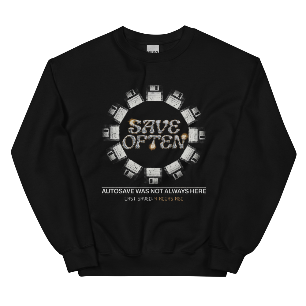 Save Often | Retro Computing Tee - Crewneck Black