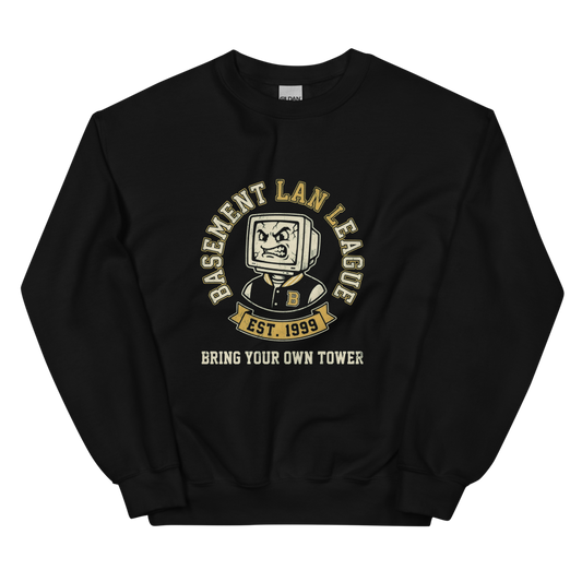 Basement LAN League | Retro Gamer Tee - Crewneck Black
