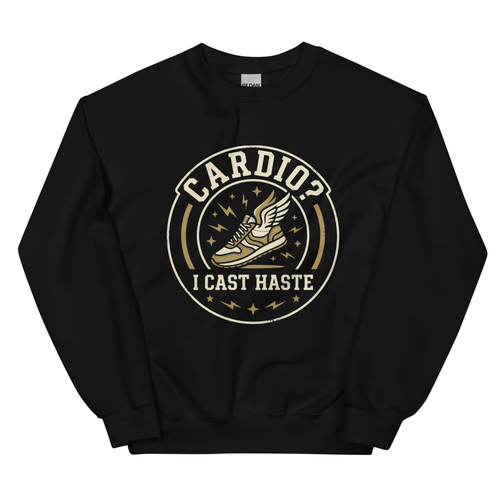 Cardio? I Cast Haste. | Nerd Fitness Tee - Crewneck Black