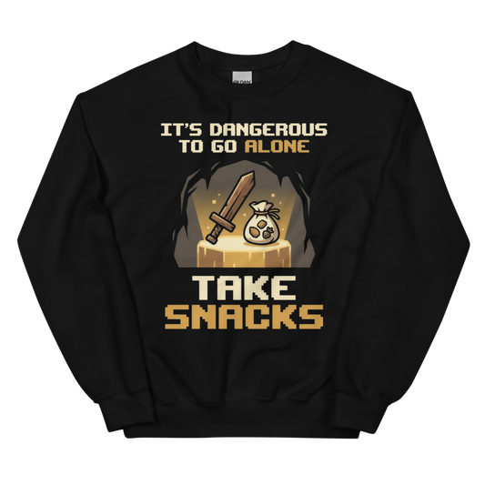 It's Dangerous to Go Alone. Take Snacks. | Gamer Tee - Crewneck Black