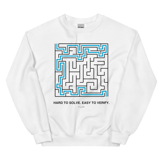 Hard to Solve. Easy to Verify: P vs NP | Computer Science Tee - Crewneck White