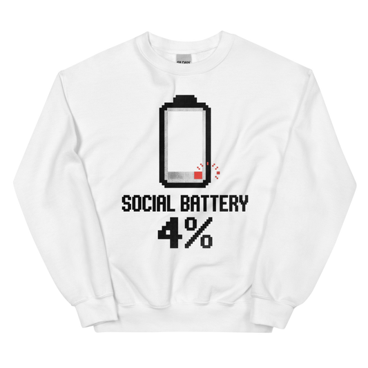 Social Battery: 4% | Introvert Tee - Crewneck White