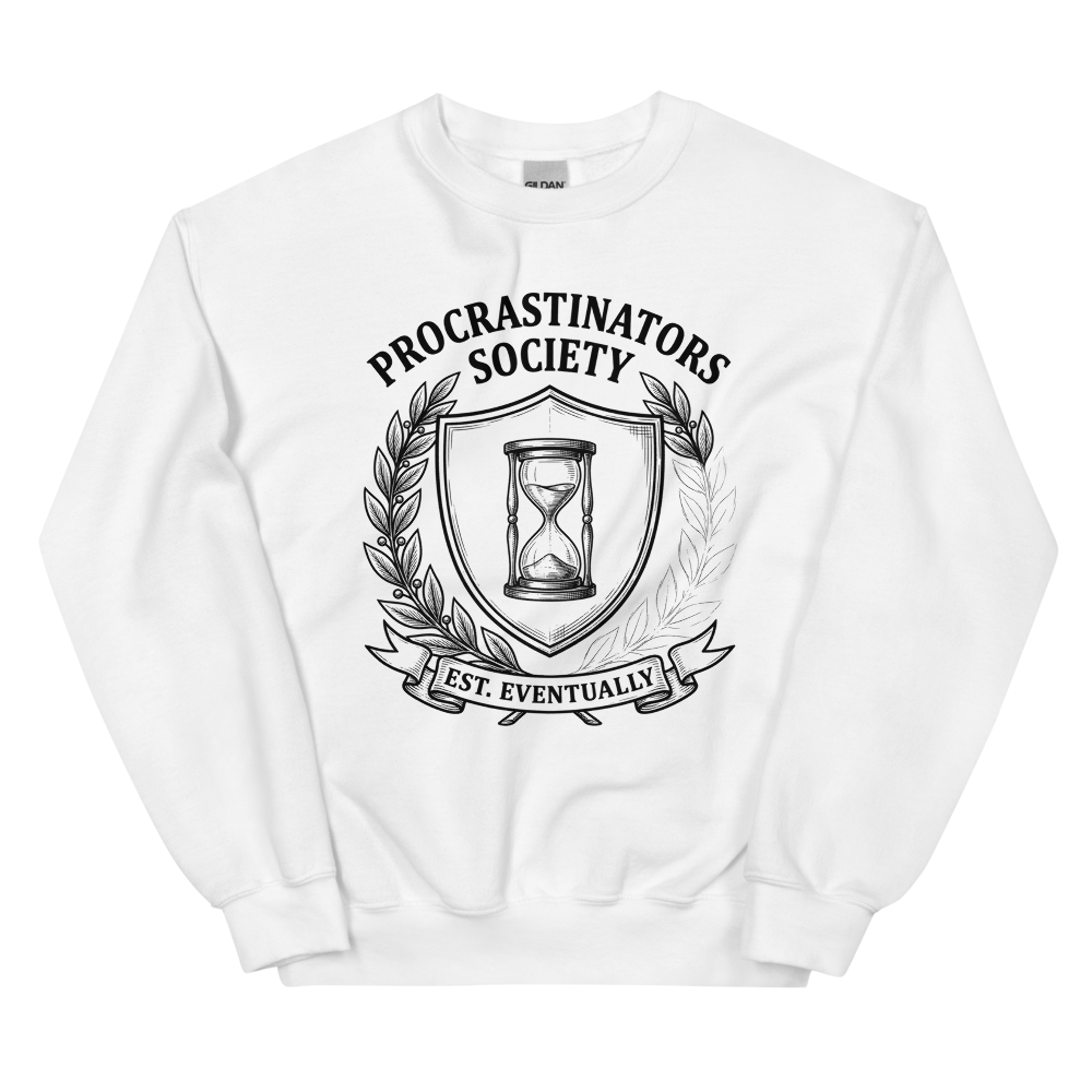 Procrastinators Society: Est. Eventually | Crest - Crewneck White