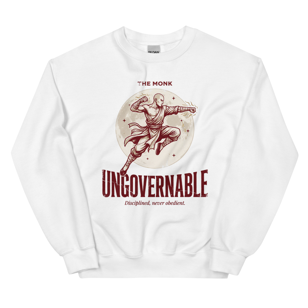 Monk - Ungovernable | TTRPG Class | Vintage Tabletop RPG - Crewneck White