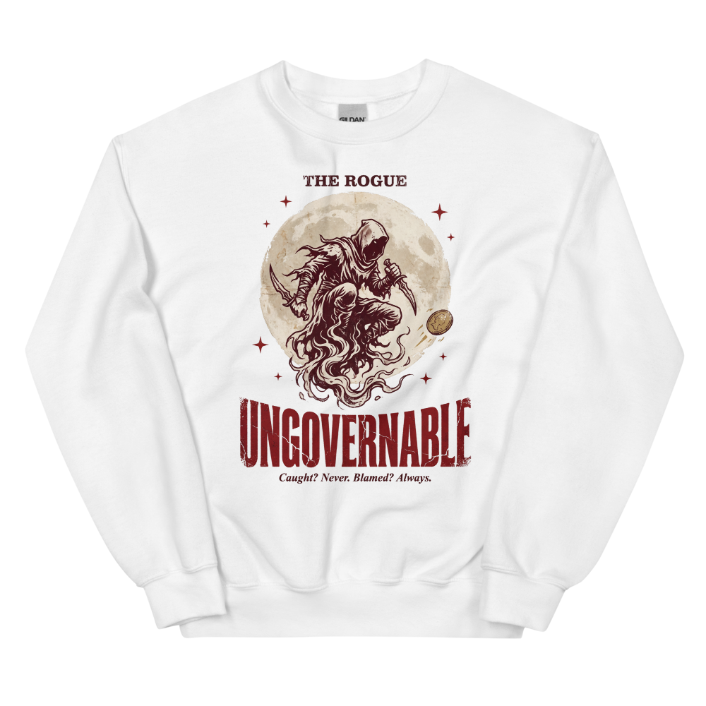 Rogue - Ungovernable | TTRPG Class | Vintage Tabletop RPG - Crewneck White