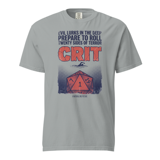 CRIT | Movie Poster Parody TTRPG Shirt | Vintage Horror Tee - Granite