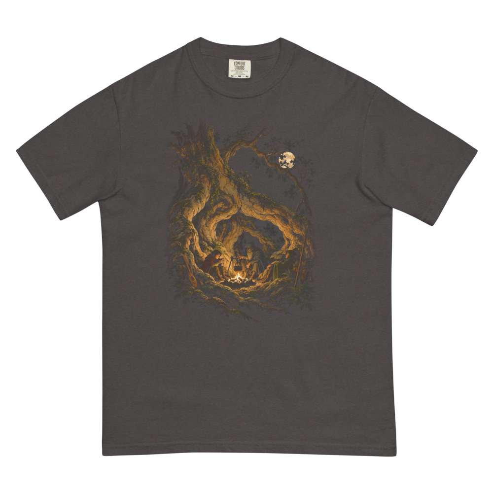 Fire Under the Great Tree | Retro Fantasy - Tee Graphite (artwork corrected)