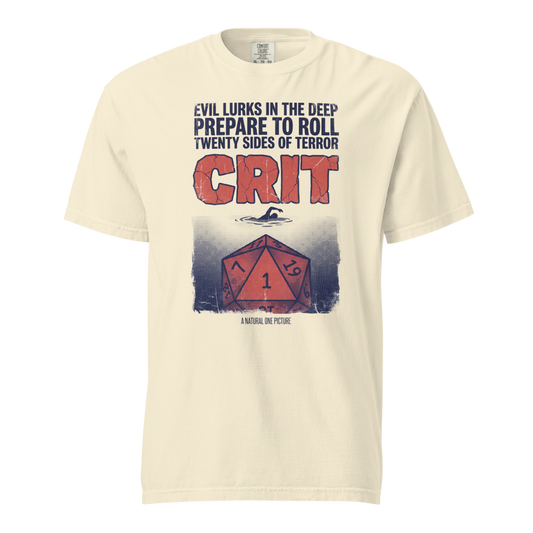 CRIT | Movie Poster Parody TTRPG Shirt | Vintage Horror Tee - Ivory
