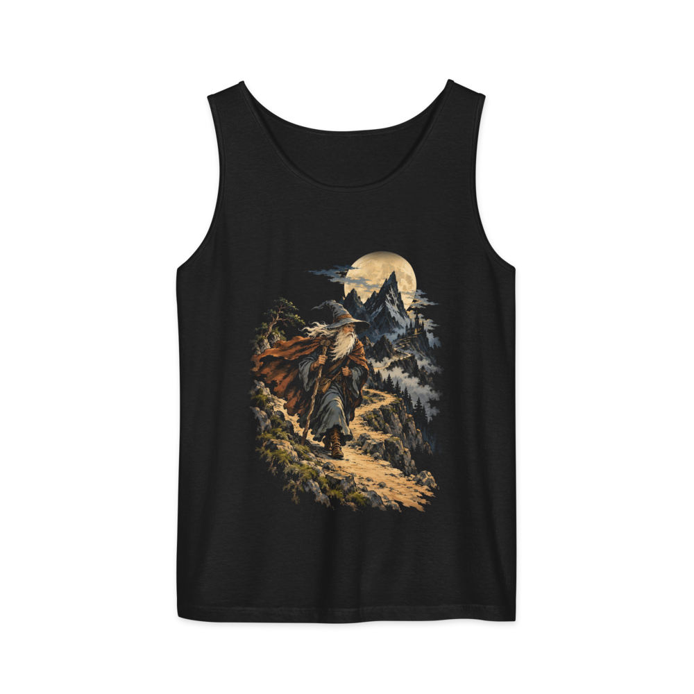 The Wandering Wizard | Retro Fantasy - Tank Black (artwork corrected)