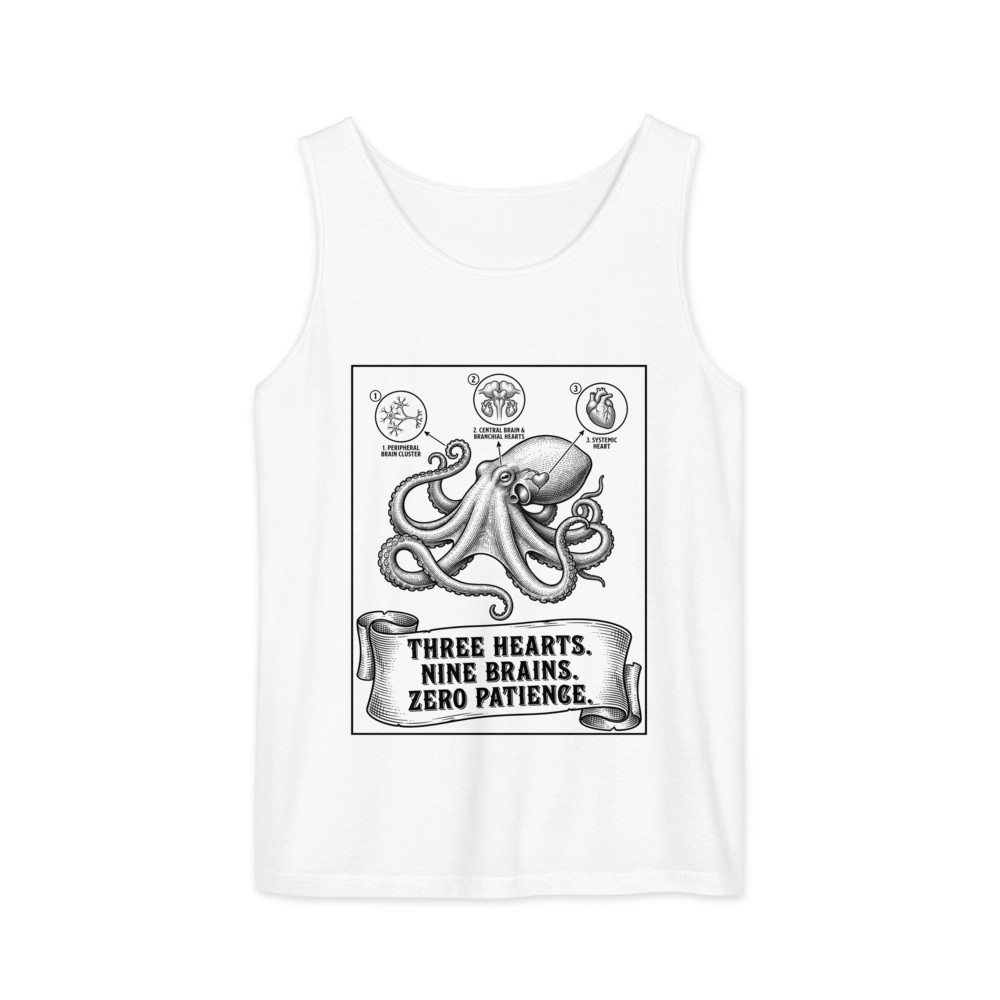 Octopus: Three Hearts. Nine Brains. Zero Patience. | Vintage Science - Tank White (artwork corrected)