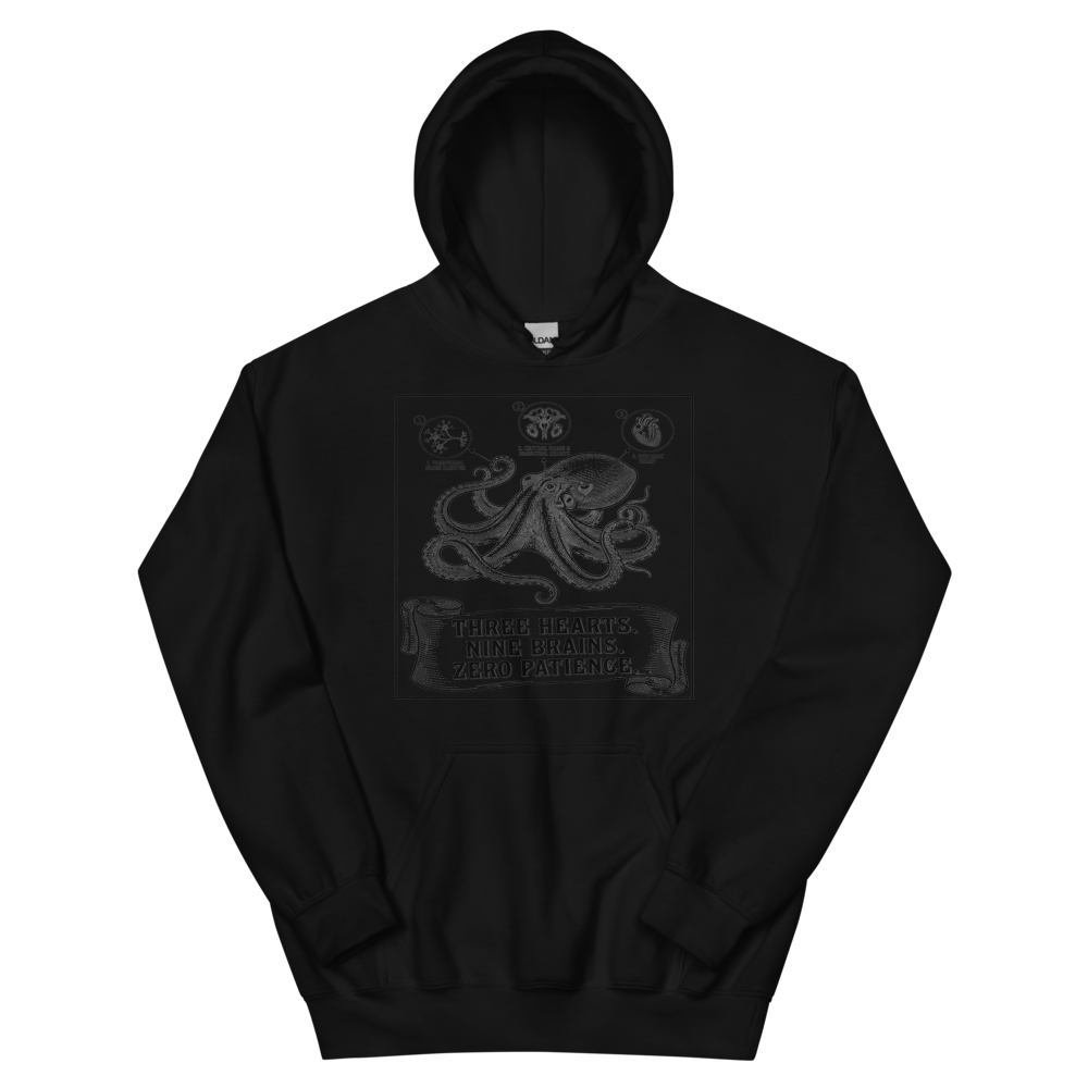 Octopus: Three Hearts. Nine Brains. Zero Patience. | Vintage Science - Hoodie Black