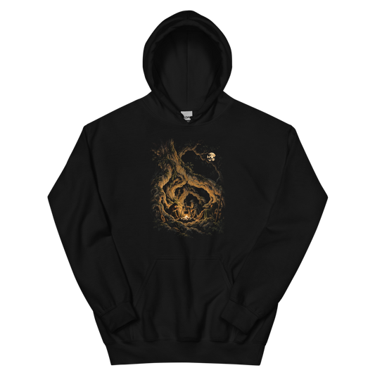 Fire Under the Great Tree | Retro Fantasy - Hoodie Black (scale corrected)
