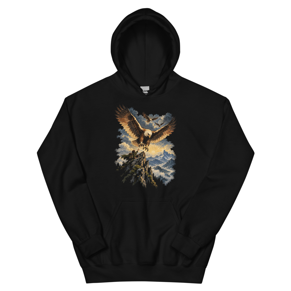 The Eagles Are Coming | Retro Fantasy - Hoodie Black (scale corrected)