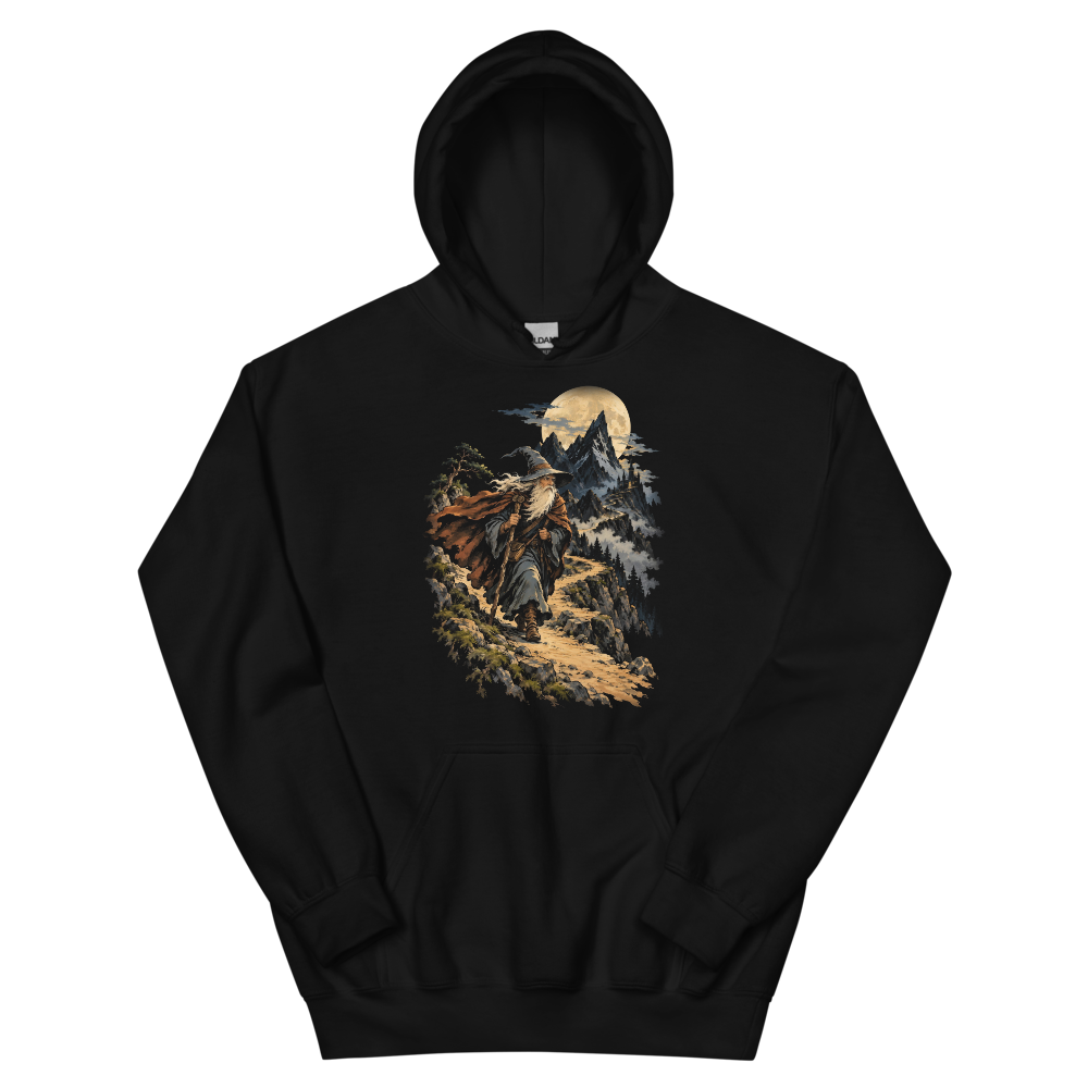The Wandering Wizard | Retro Fantasy - Hoodie Black (scale corrected)