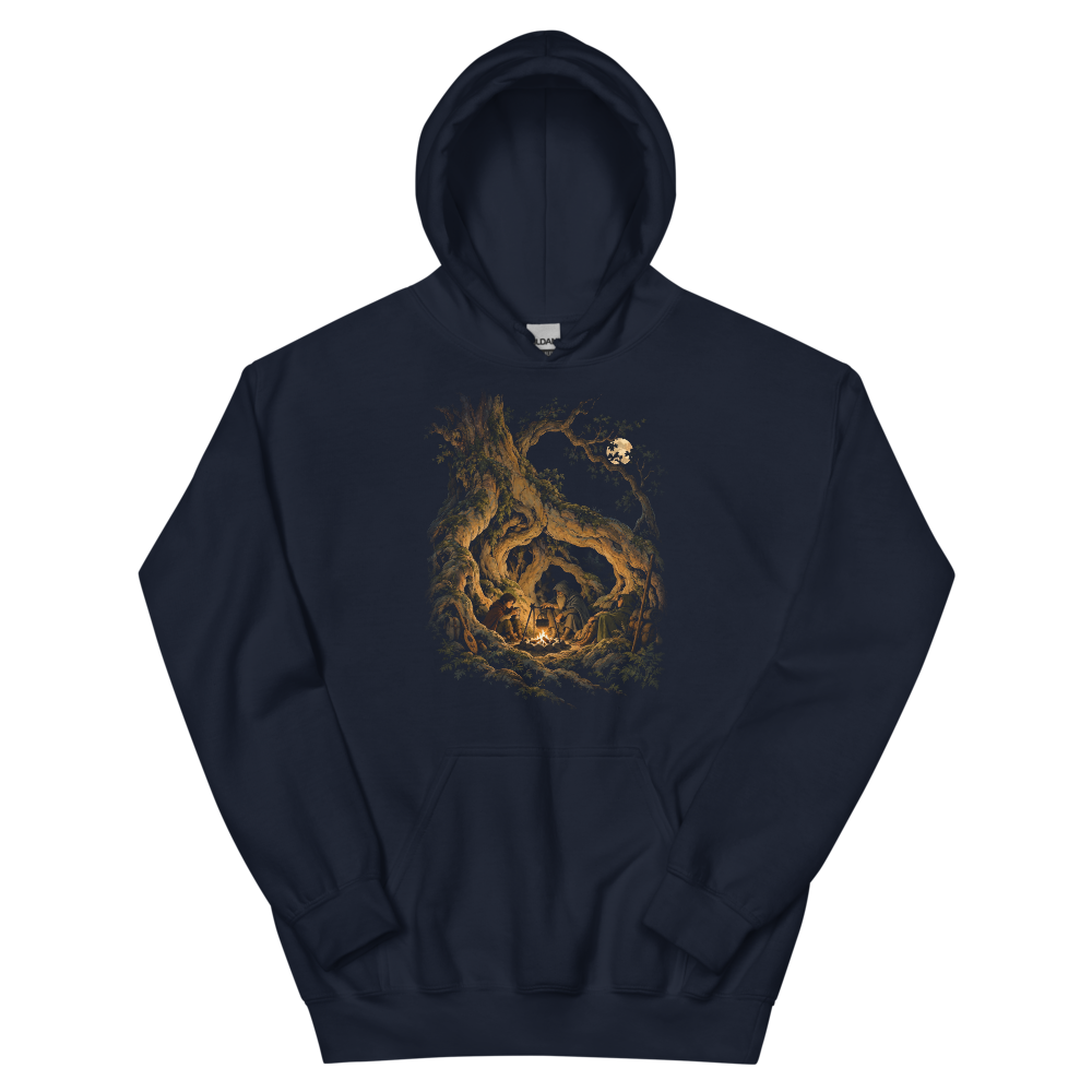 Fire Under the Great Tree | Retro Fantasy - Hoodie Navy (scale corrected)