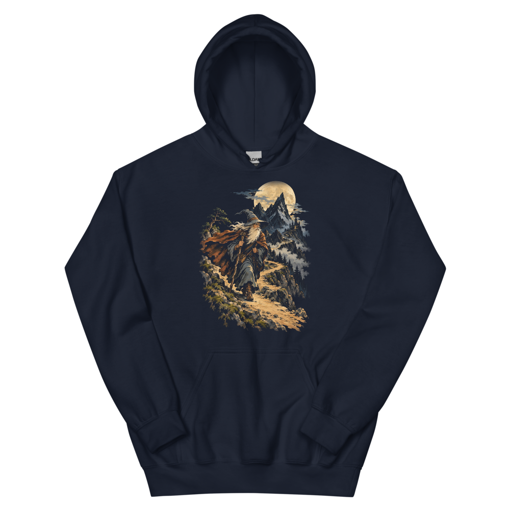 The Wandering Wizard | Retro Fantasy - Hoodie Navy (scale corrected)