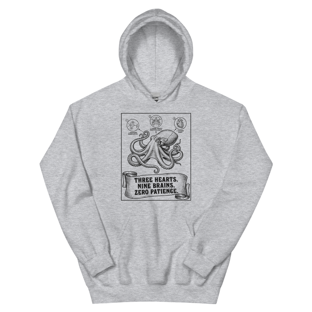 Octopus: Three Hearts. Nine Brains. Zero Patience. | Vintage Science - Hoodie Sport Grey (artwork corrected)