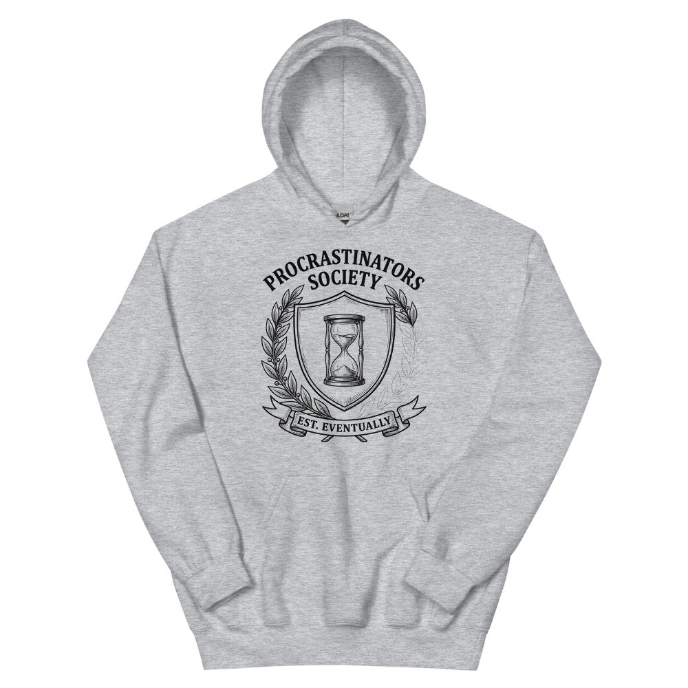 Procrastinators Society: Est. Eventually | Crest - Hoodie Sport Grey (artwork corrected)