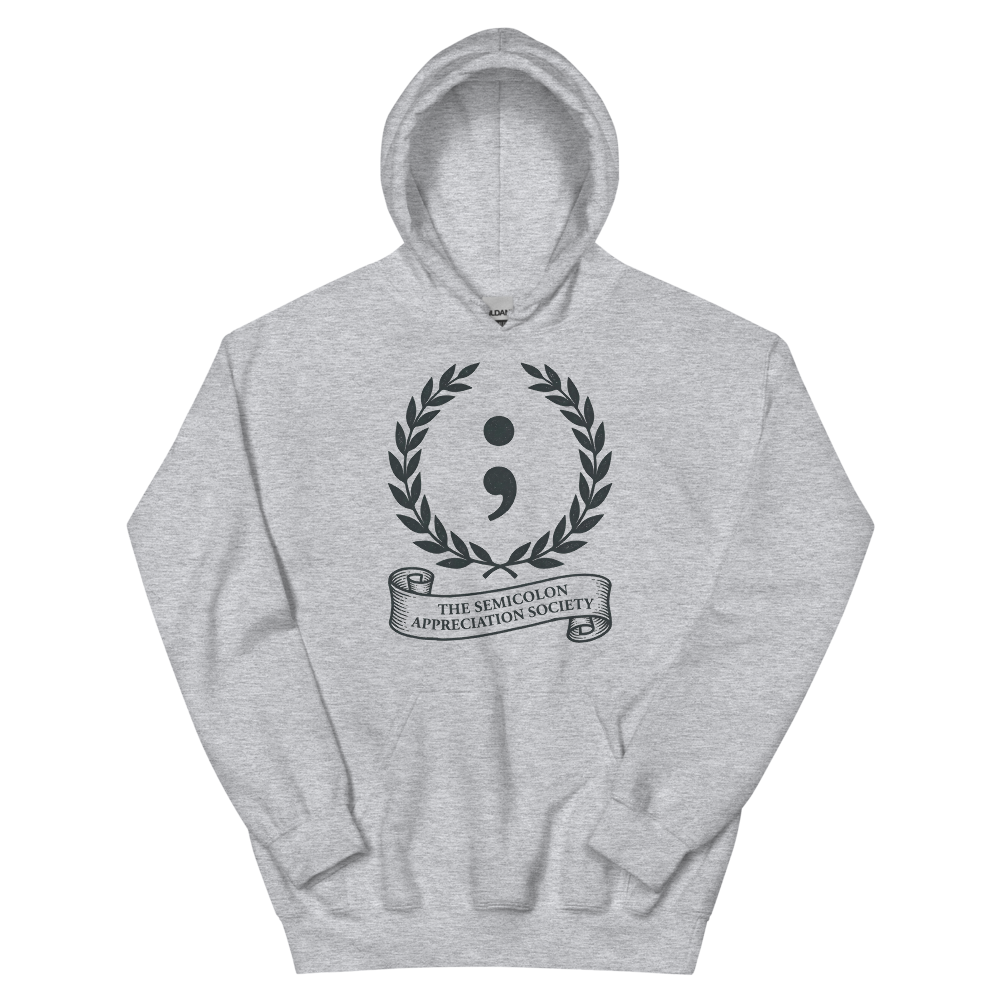 The Semicolon Appreciation Society | Grammar - Hoodie Sport Grey (artwork corrected)