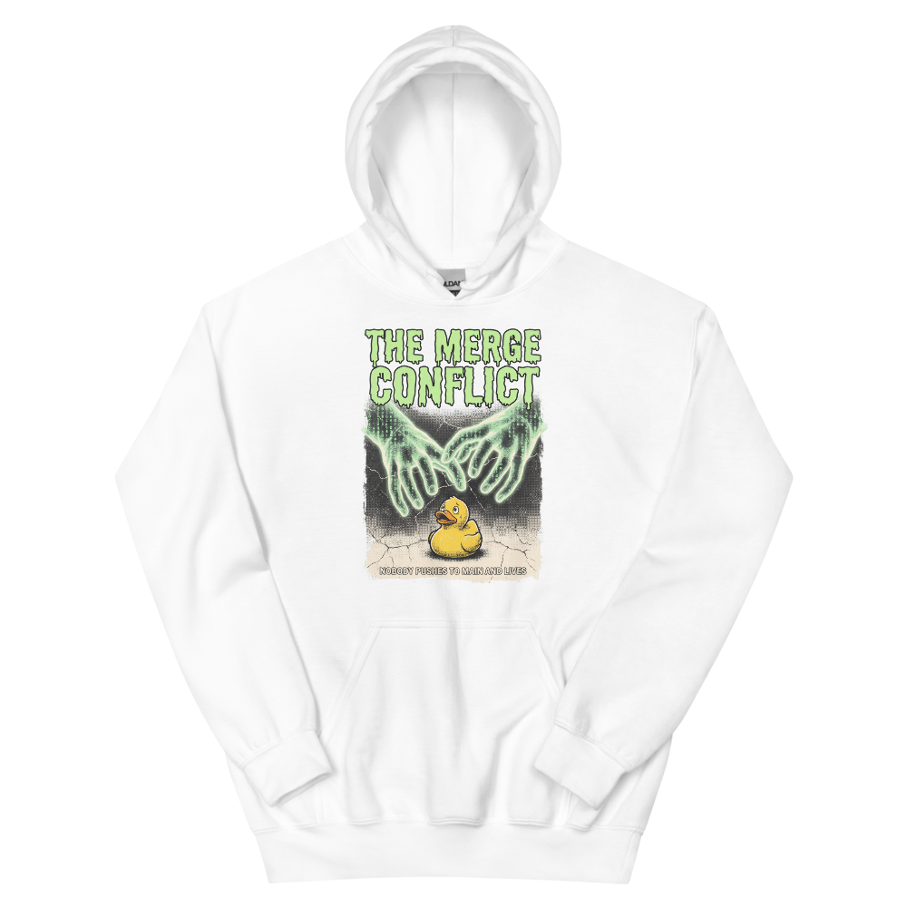 The Merge Conflict | Programmer - Hoodie White (scale corrected)