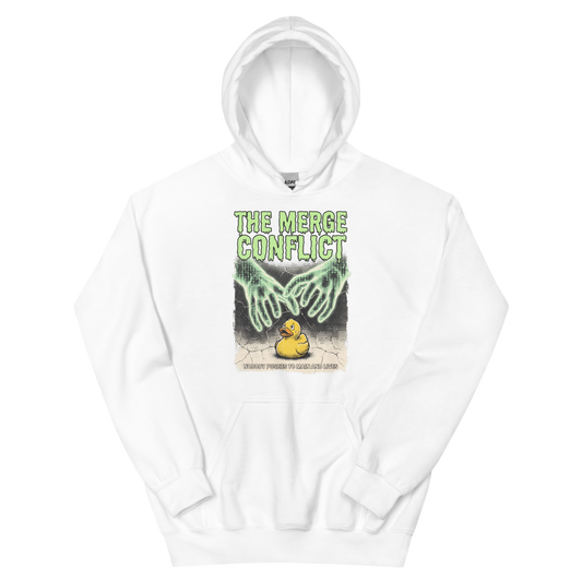 The Merge Conflict | Programmer - Hoodie White (scale corrected)