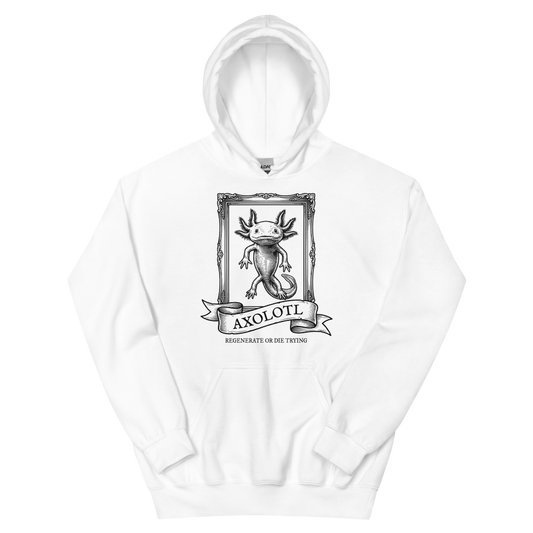 Axolotl: Regenerate or Die Trying | Vintage Science - Hoodie White (artwork corrected)
