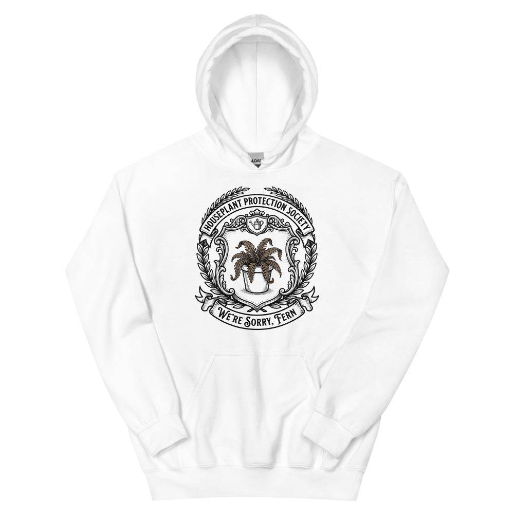 Houseplant Protection Society: We're Sorry, Fern | Crest - Hoodie White (artwork corrected)
