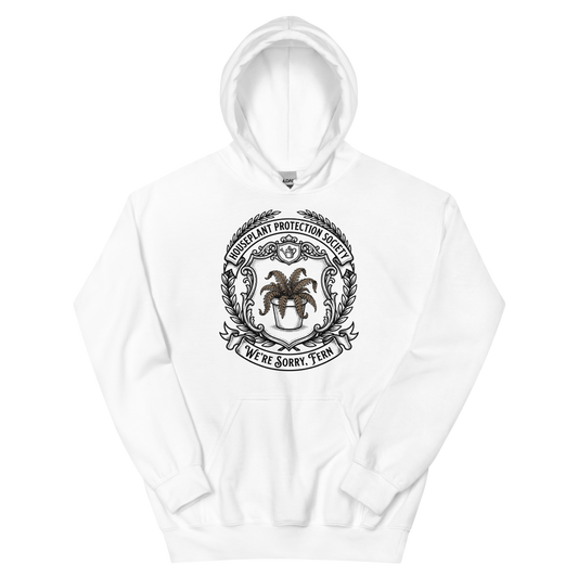 Houseplant Protection Society: We're Sorry, Fern | Crest - Hoodie White (artwork corrected)
