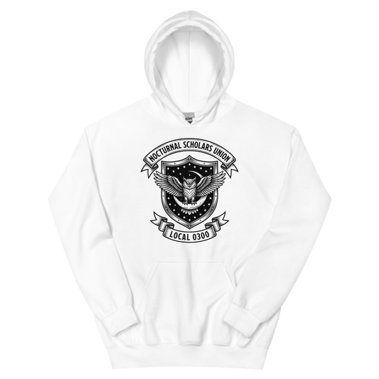 Nocturnal Scholars Union: Local 0300 | Crest - Hoodie White (artwork corrected)