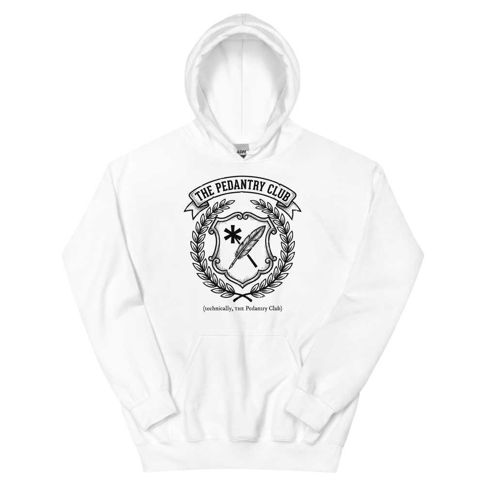 The Pedantry Club (technically, THE Pedantry Club) | Crest - Hoodie White (artwork corrected)