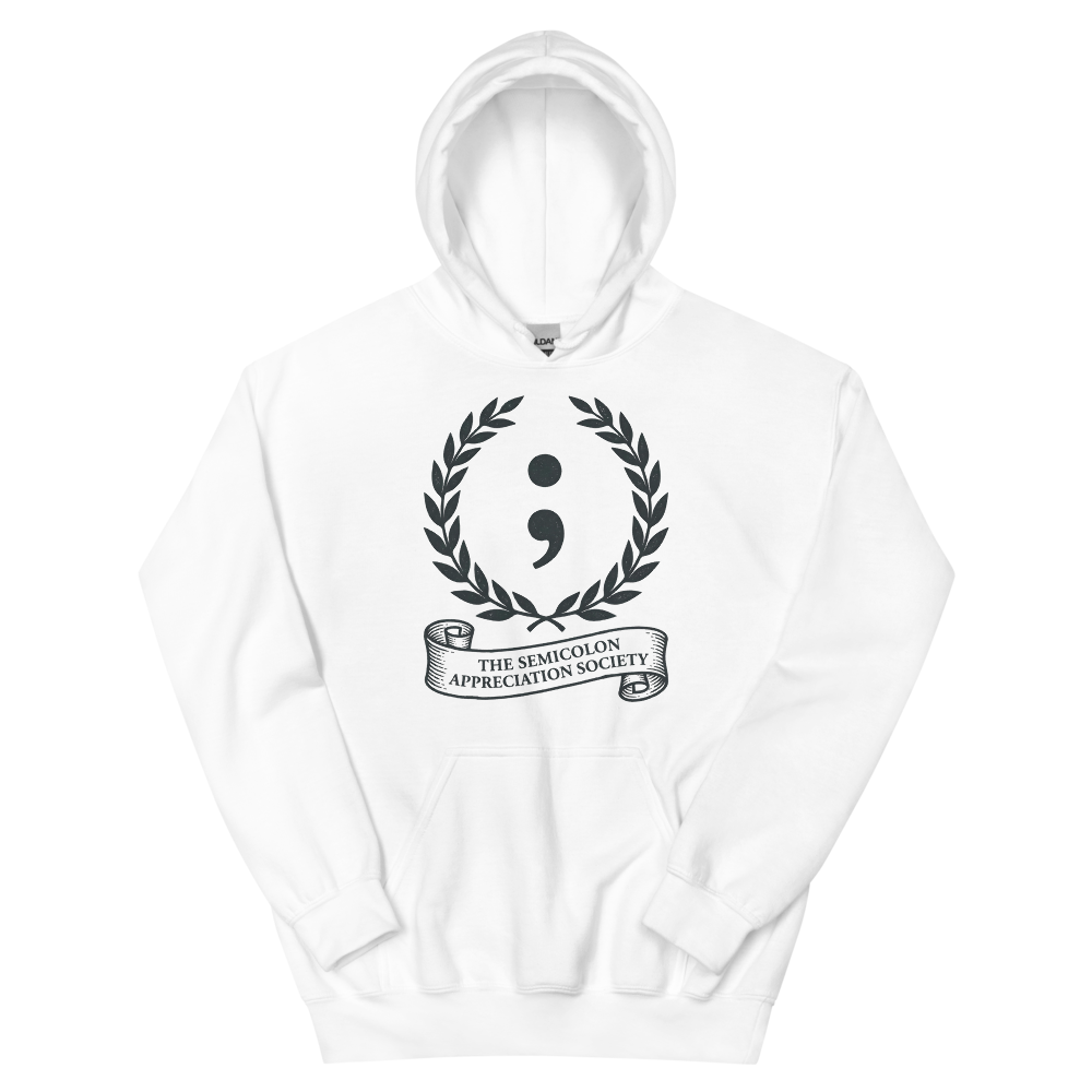 The Semicolon Appreciation Society | Grammar - Hoodie White (artwork corrected)