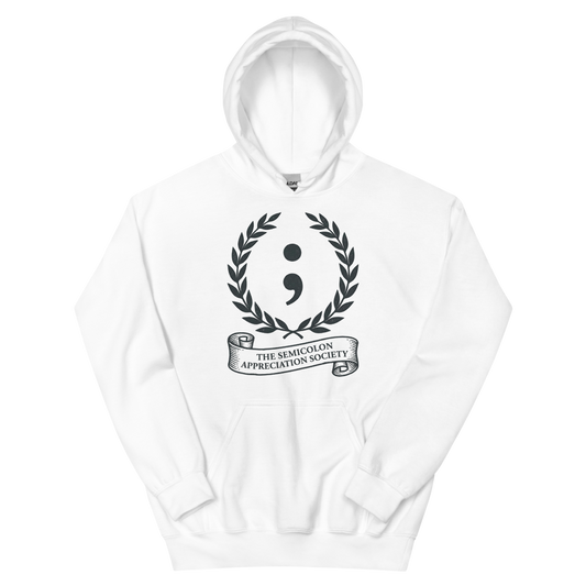 The Semicolon Appreciation Society | Grammar - Hoodie White (artwork corrected)
