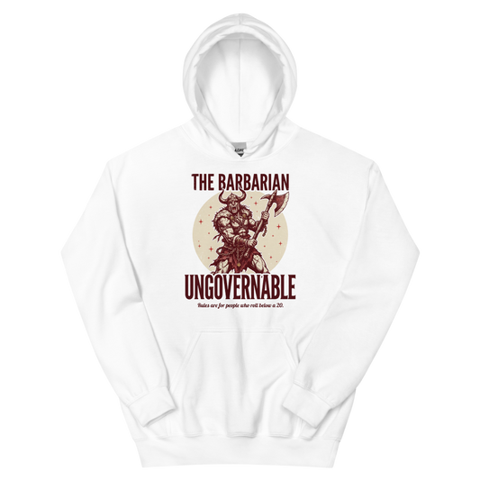 Barbarian - Ungovernable | TTRPG Class | Vintage Tabletop RPG - Hoodie White (artwork corrected)