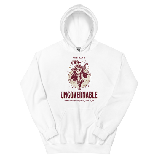 Bard - Ungovernable | TTRPG Class | Vintage Tabletop RPG - Hoodie White (artwork corrected)