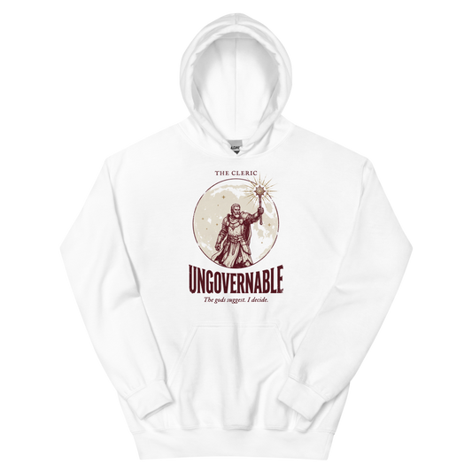Cleric - Ungovernable | TTRPG Class | Vintage Tabletop RPG - Hoodie White (artwork corrected)