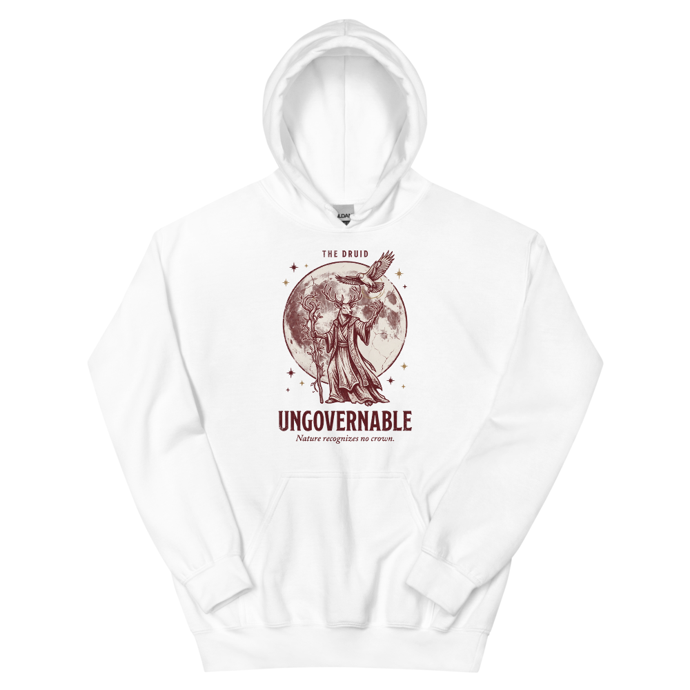 Druid - Ungovernable | TTRPG Class | Vintage Tabletop RPG - Hoodie White (artwork corrected)